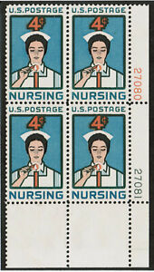 US USA Sc#1190 MNH FVF Plaque # Bloc Nursing Infirmière Bougie Flamme Casquette