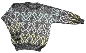 Vintage Jumper Womens 80s Grey Patterned Crew Neck Retro Indie Boho 10 - Picture 1 of 1