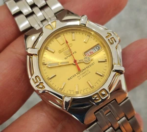 Rare Seiko 5 Automatic Stainless Steel Sports Men's Watch 7S36 Gold Dial. - Picture 1 of 7