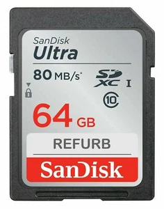 SanDisk 64GB Ultra Class 10 UHS-I SD 80MBs SDHC / SDXC Memorycard (Re-certified) - Picture 1 of 5