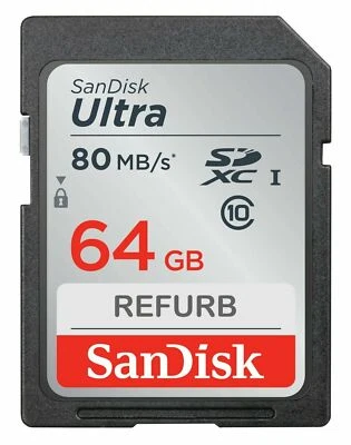 SanDisk 64GB Ultra Class 10 UHS-I SD 80MBs SDHC / SDXC Memorycard (Re-certified) - Image 1 of 2