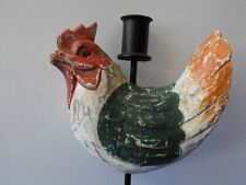 RUSTIC HANDMADE COUNTRY WOODEN ROOSTER CANDLE HOLDER