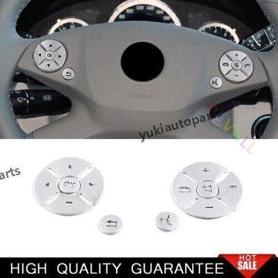 Cubierta de botón de volante de aluminio plateado para Mercedes~Benz GLK 2009~12 Foto 1 de 4