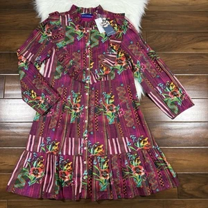Ro's Garden Womens Sz Large Roma Campeche Ruffle Purple Floral Long Sleeve Dress - Picture 1 of 11