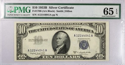 Series Of 1953 B $10 Small Size Silver Certificate Fr#1708 PCGS Gem UNC 65 EPQ - Image 1 of 2