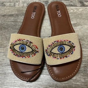MIA TOO Women's Kara Beaded Evil Eye Slide Sandal, Sz 9, NEW - Picture 1 of 7