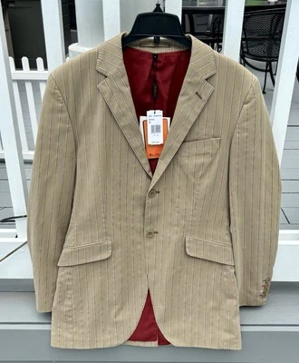 NWT Ben Sherman Khaki Blazer With Red, White & Blue Stripes / Retails: $279 - Image 1 of 4