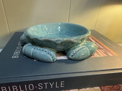 Jabonera italiana de cerámica de cangrejo azul turquesa de mediados del siglo XX costero Nantucket Foto 1 de 4