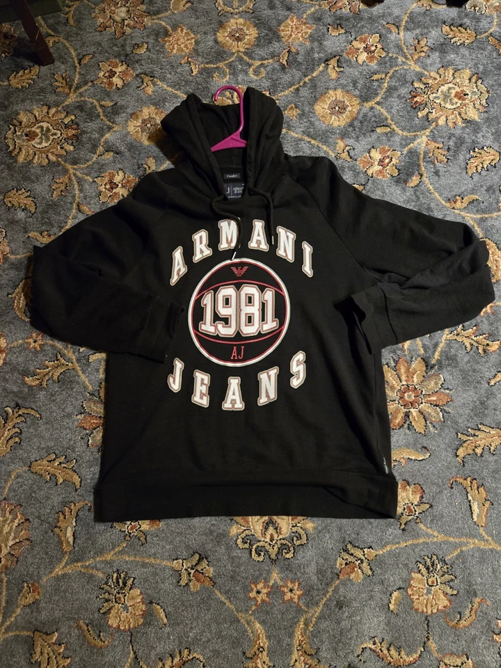  男式 AJ Armani 牛仔裤 1981 连帽运动衫尺寸 L — 第 1/3 张图片