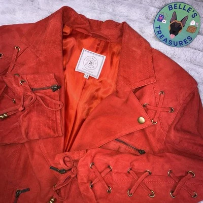 Sexy Chaqueta Doble D Rancho Para Mujer XL Roja Gamuza Cuero Abierta Con Cordones Bordados Foto 1 de 4
