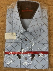MENS NOS NWT LUCHIANI VISCONTI DRESS SHIRT BLUE BROWN SIZE XXL - Picture 1 of 5