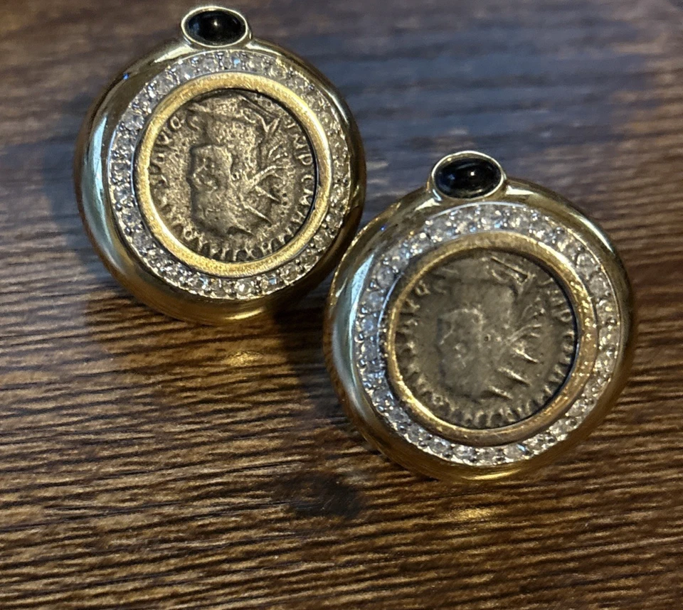 Pendientes griegos Ciner etruscos pedrería oro moneda greco-romana Foto 1 de 4
