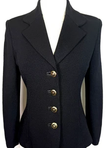 St John Knit BASICS NWOT Black Gold LOGO Princess JACKET SZ 4 6 - Picture 1 of 6