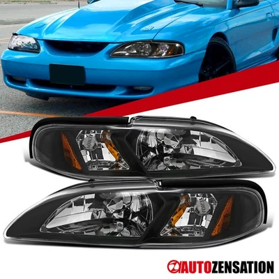 Fit 1994-1998 Ford Mustang GT SVT Cobra Black Headlights Corner Signal Lamps Foto 1 de 4