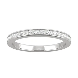 0.22 CTW DEW Round Lab-Created Moissanite Wedding Band in 14K White Gold - Picture 1 of 9