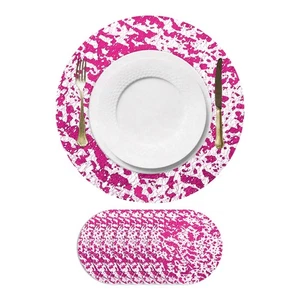 8 Stück rosarote runde Einweg-Tischsets 13" metallische Glitzerfolien-Netzmatten - Bild 1 von 6