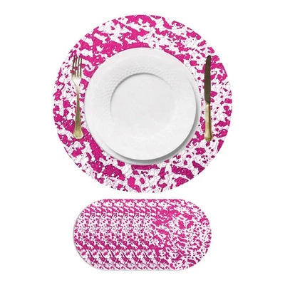 8 Stück rosarote runde Einweg-Tischsets 13" metallische Glitzerfolien-Netzmatten - Bild 1 von 4