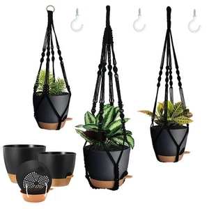 3 Pack Self Watering Hanging Planters Macrame Plant Hangers with Indoor Flowe... - Picture 1 of 6
