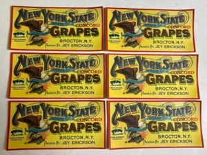 Vtg Lot Of 6 Concord Grapes Paper Crate Label Chautauqua Eagle Brand Brockton NY - Picture 1 of 7