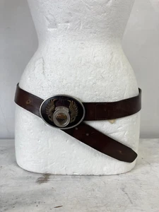 DIESEL Vintage Leather Belt Dark Brown Oversized Statement Buckle Unisex 34IN - Picture 1 of 8