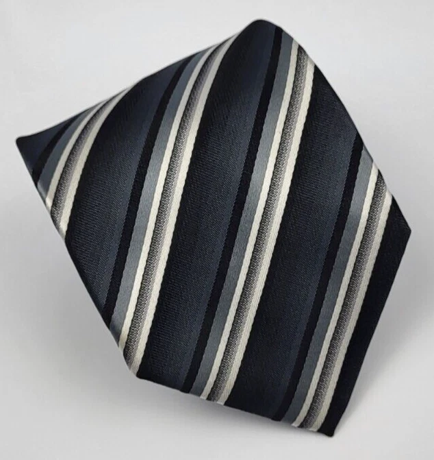 Corbata John Ashford Poliéster Gris Negro Blanco Rayas Hombre 59 x 3.3/8 Foto 1 de 4