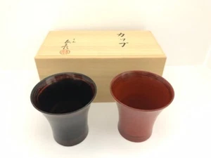 Japanese Lacquer Wooden Cup 2pcs Red Black Zohiko Nishimura made From Japan - Picture 1 of 11