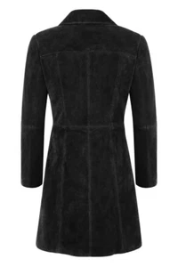 Black Women Suede Coat Pure Lambskin Knee-Length Classic Designer Trench Coat - Picture 1 of 8