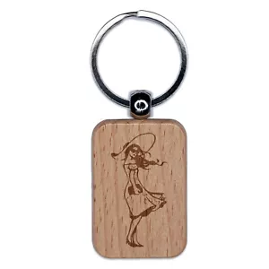 Beautiful Woman in Sundress with Sun Hat and Sunglasses Engraved Wood Keychain - Picture 1 of 6