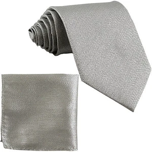 New Men's Polyester Glitter Neck Tie necktie hankie Silver wedding formal party - Picture 1 of 3