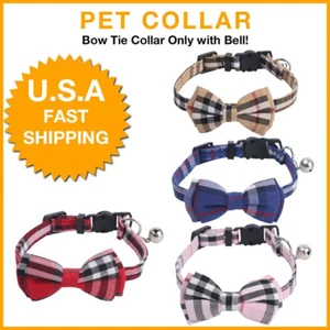 Luxury Fashion Designer Fashion Plaid Dog Collar with Bow Tie & Bell Pet or Cat - Picture 1 of 12