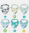 Organic Baby Bandana Drool Bibs 6-Pack W/Attached Teether 100% Org. Cotton Soft