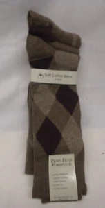 PERRY ELLIS PORTFOLIO 3 pair Brown SOFT  COT  Crew Dress Socks NEW Size 6 1/2-12 - Picture 1 of 3