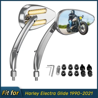 铬后视镜带转向信号灯适用于 Harley Electra Glide 1990 - 2021 — 第 1/4 张图片