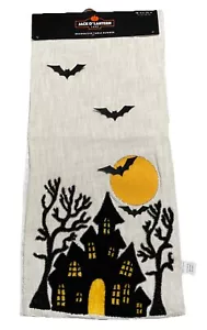 Jack-O'-Lantern Cloth Table Runner 16x72” Spooky House Bats Full Moon NWT - Picture 1 of 5