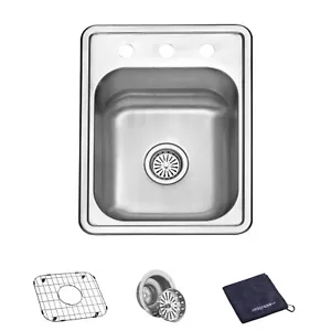 JASSFERRY Drop-in Kitchen Sink T304 Stainless Steel Topmount 3 Hole 17"x22"x7" - Picture 1 of 7