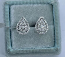 1.20Ct Round Natural Real Moissanite Pear Stud Earrings 14K White Gold Plated