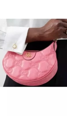 GUCCI mini pink GG Matelasse quilted Leather Double G chain shoulder bag $2,590! - Image 1 of 4