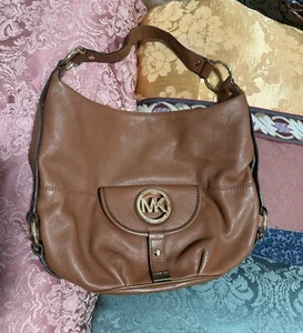 Michael Kors Brown Pebbled Leather Fulton Hobo Bag Handbag Shoulder Bag Purse - Picture 1 of 10