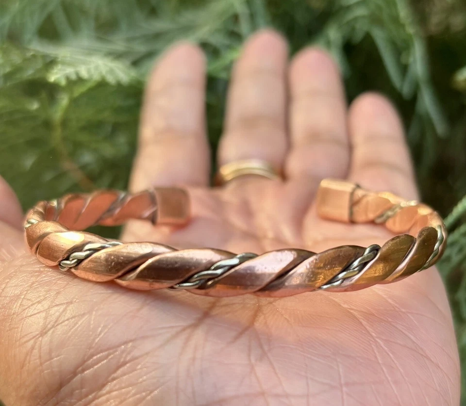 1Pc Pure Copper and Silver Healing Bangle Cuff Bracelet Spiritual, Unisex - Image 1 of 4