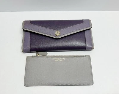 Michael Kors Фиолетовый колор-блок Сафьяно Кожаный Тройной Кошелек с чехлом для чековой книжки - Изображение 1 из 4