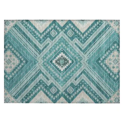 Chantille lavable a máquina interior/exterior abstracto ACN1010 verde azulado 1 pie 8 pulgadas X 2 Foto 1 de 4