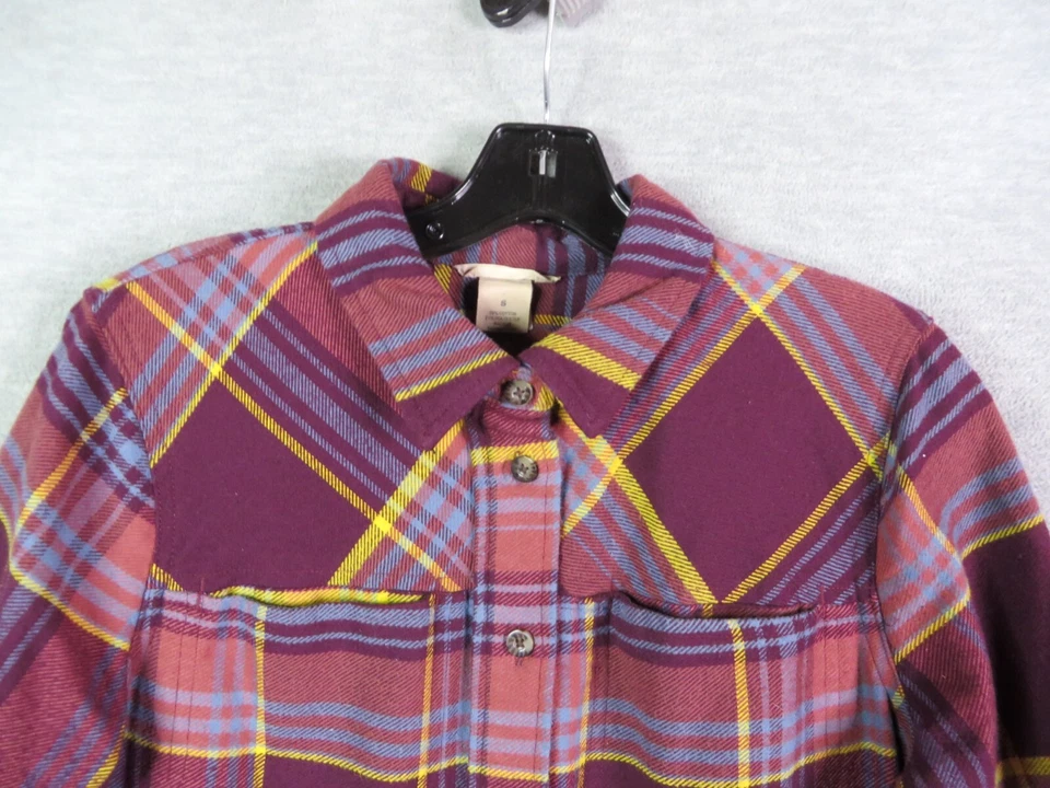 Camisa feminina Duluth pequena roxa xadrez flanela botão para cima manga longa manilha - Imagem 1 de 4