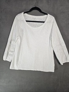 Talbots Womens Large Shirt White Crochet Floral Balloon Sleeve Scoop Boho Cotton - Picture 1 of 9