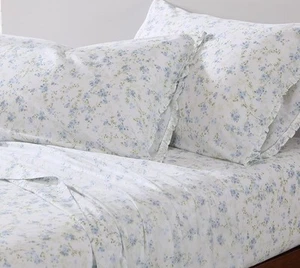 Shabby Chic Twin Sheet Set Cotton Ruffled Pillowcases Ella Blue Soft - Picture 1 of 7