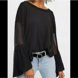 Free People Still Got It Top Black Medium Mesh Bell Sleeve Boho Witchy Whimsical - Picture 1 of 10