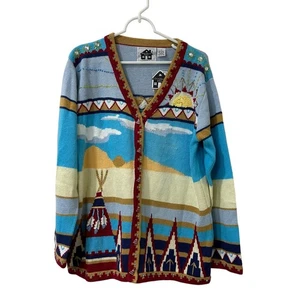 Storybook Knits NWT Vtg Womens Sz Large Indian Sky Southwestern Cardigan Sweater - Picture 1 of 6
