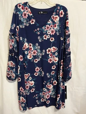 Vestido Be by Chetta B 16W novo com etiquetas azul marinho/flores multicoloridas - Imagem 1 de 4