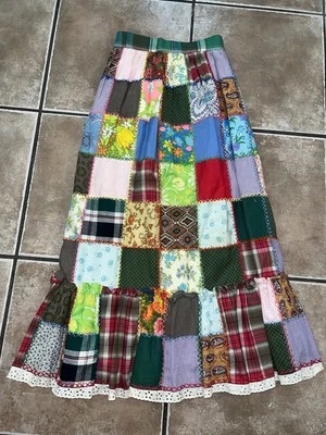 VTG  Womens Maxi Skirt Handmade Patchwork Hippie 1960s 1970s Size 2 XS S mermaid - Photo 1/4