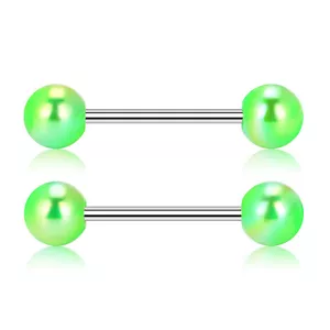 2pcs Colorful Ball Tongue Rings 316L Stainless Steel Barbell Nipple Ring 14G Bar - Picture 1 of 32