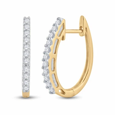 14kt Yellow Gold Womens Round Diamond Hoop Earrings 1/4 Cttw - Image 1 of 2